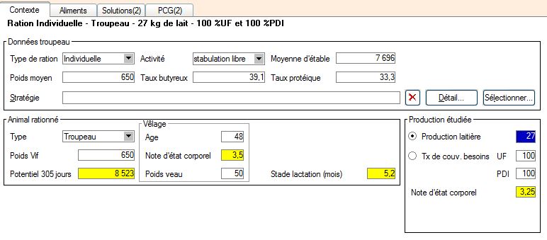 Choix du contexte de la ration